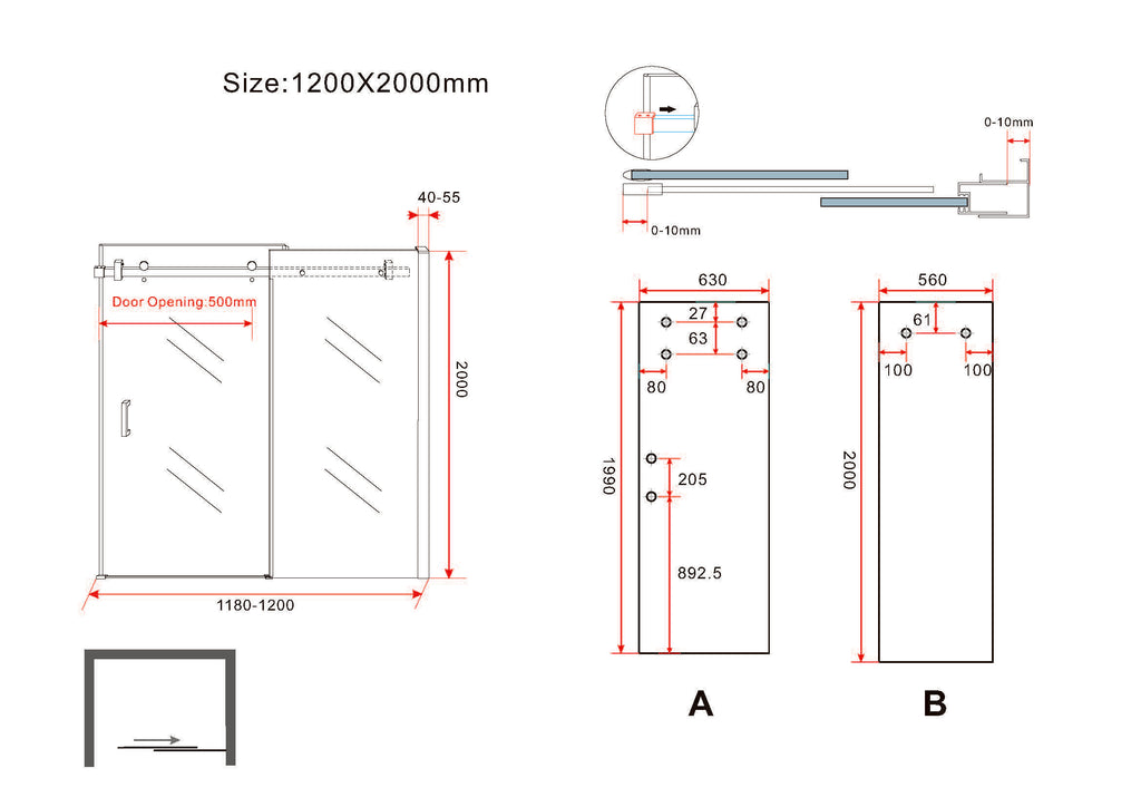 Slide nis schuifdeur 1200 x 2000 x 8 mm nano helder glas/mat zwart