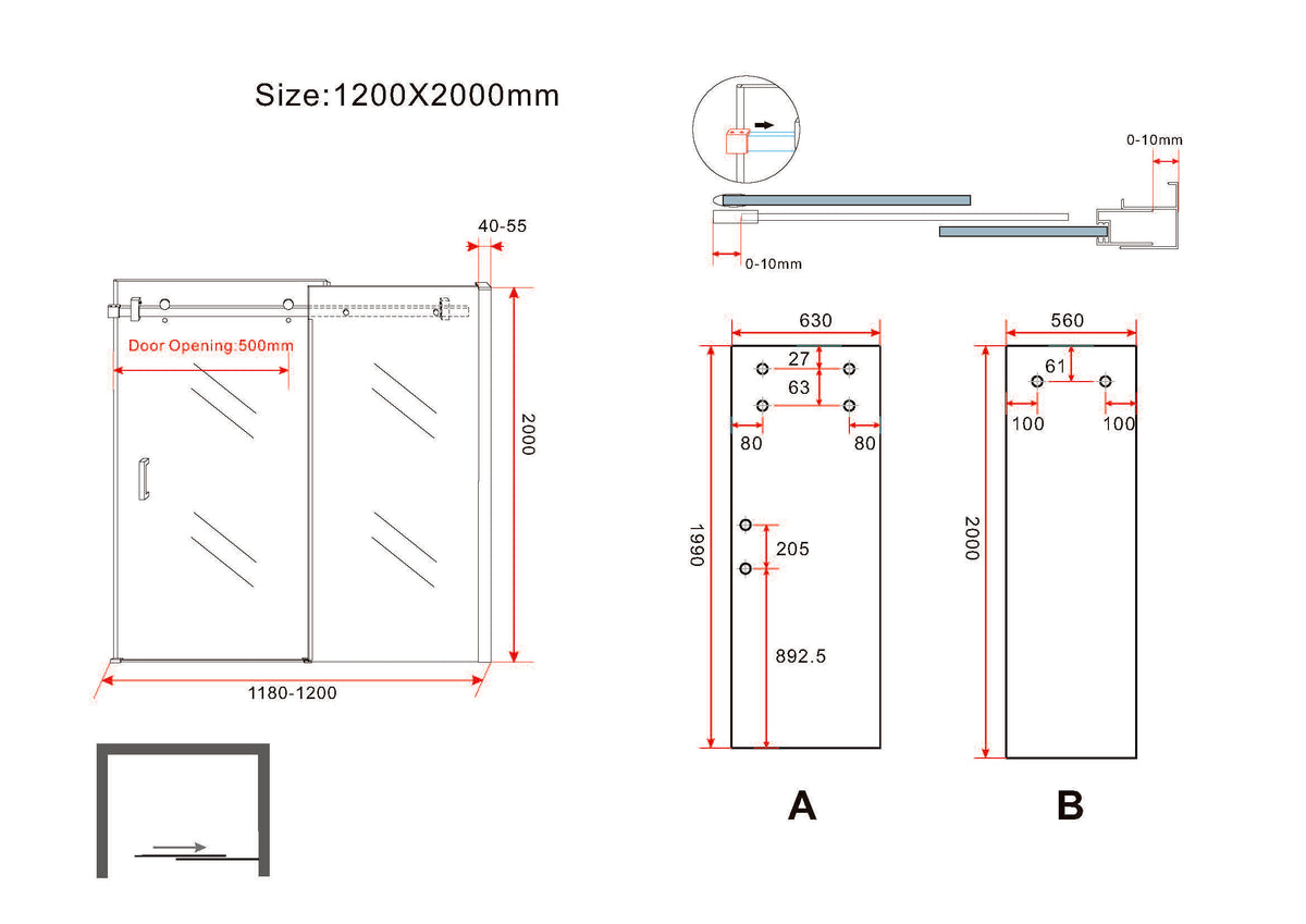 Slide nis schuifdeur 1200 x 2000 x 8 mm nano helder glas/mat zwart