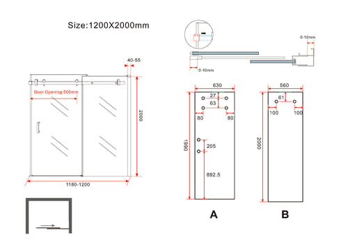 Slide nis schuifdeur 1200 x 2000 x 8 mm nano helder glas/mat zwart