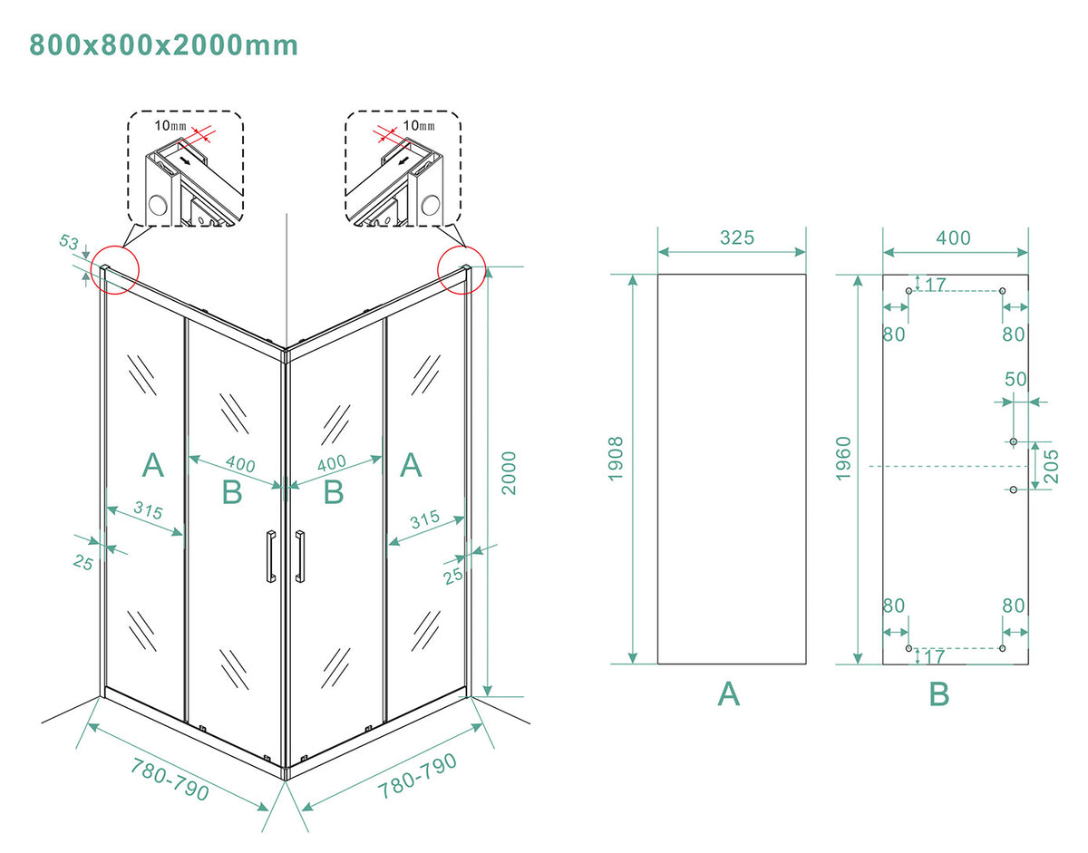 Skyline hoekinstap cabine met 2 schuifdeuren x nano helder glas/mat zwart