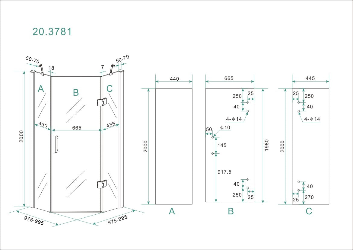 Pento cabine met 1 draaideur x nano helder glas/chroom