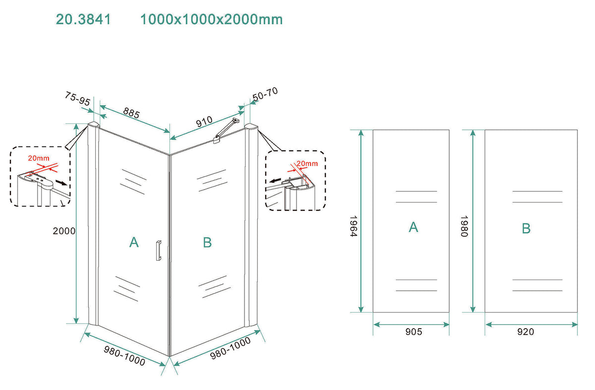 Salone cabine met 1 draaideur x nano helder glas/chroom