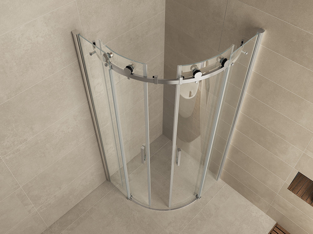 Entra cabine kwartrond met 2 schuifdeuren 900 x 900 x 2000 x 8 mm nano helder glas/chroom