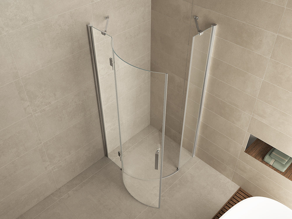 Curf cabine kwartrond met 1 draaideur links x helder glas/chroom
