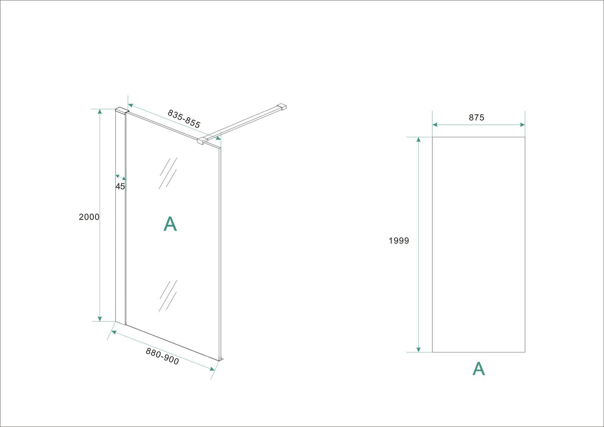 Hibera inloopdouche 900 x 2000 x 10 mm nano helder glas/RVS