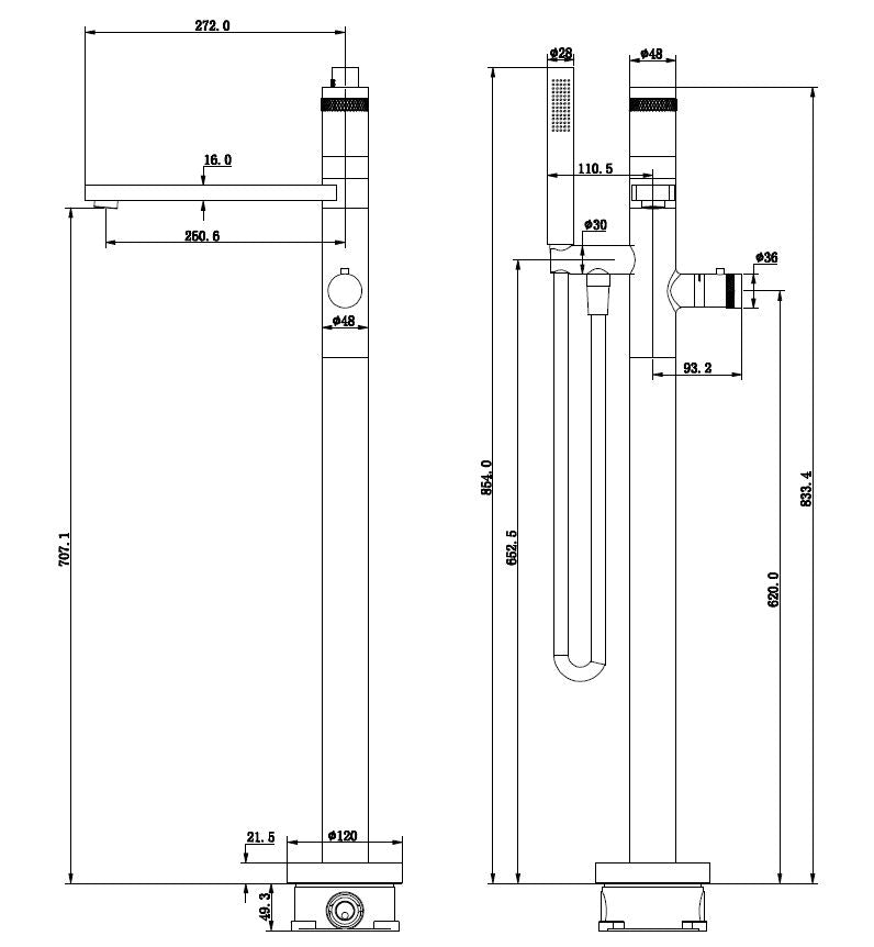 Sphere thermostatische badmengkraan vrijstaand chroom