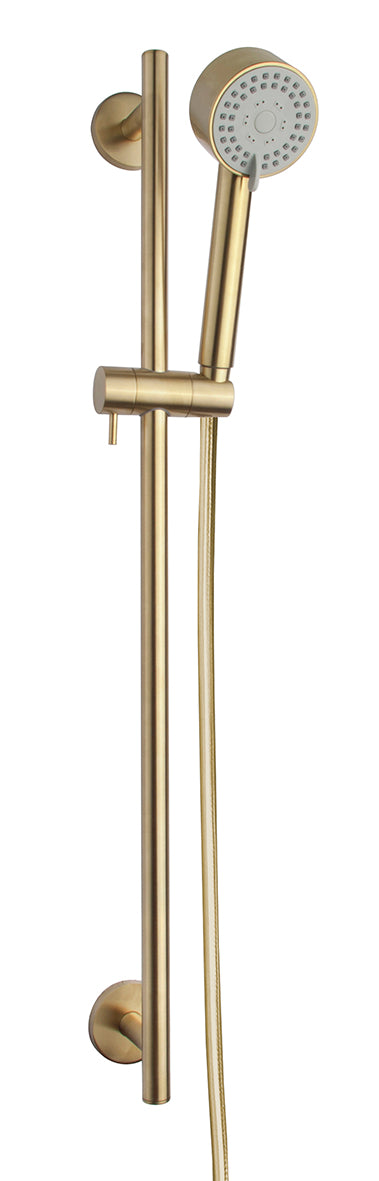 UniMatch Cadans glijstangset compleet met handdouche 3 standen ÃƒÆ’Ã‚Ëœ 8 cm geborsteld messing PVD