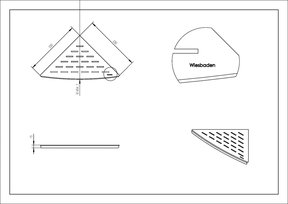 InWall hoekplanchet 29 x 29 cm mat zwart