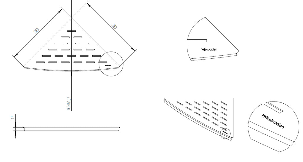 InWall hoekplanchet 29 x 29 cm RVS