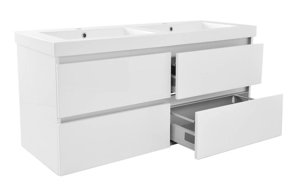 Vision wastafel dubbel met 2 kraangaten , kunstmarmer glans wit