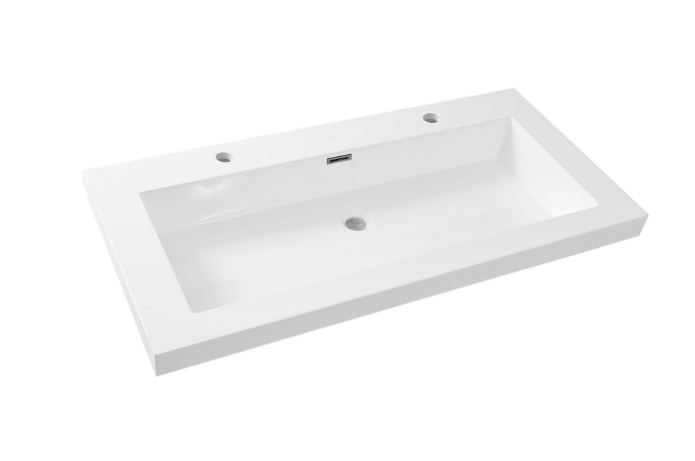 Vision wastafel dubbel met 2 kraangaten , kunstmarmer glans wit