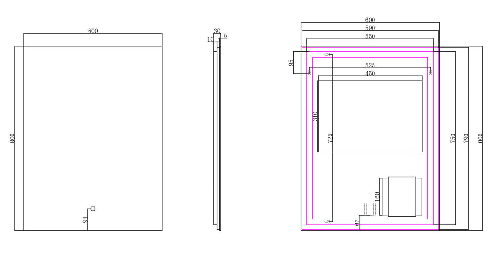 Soul spiegel rechthoek met LED, dimbaar en spiegelverwarming 60 x 80 cm