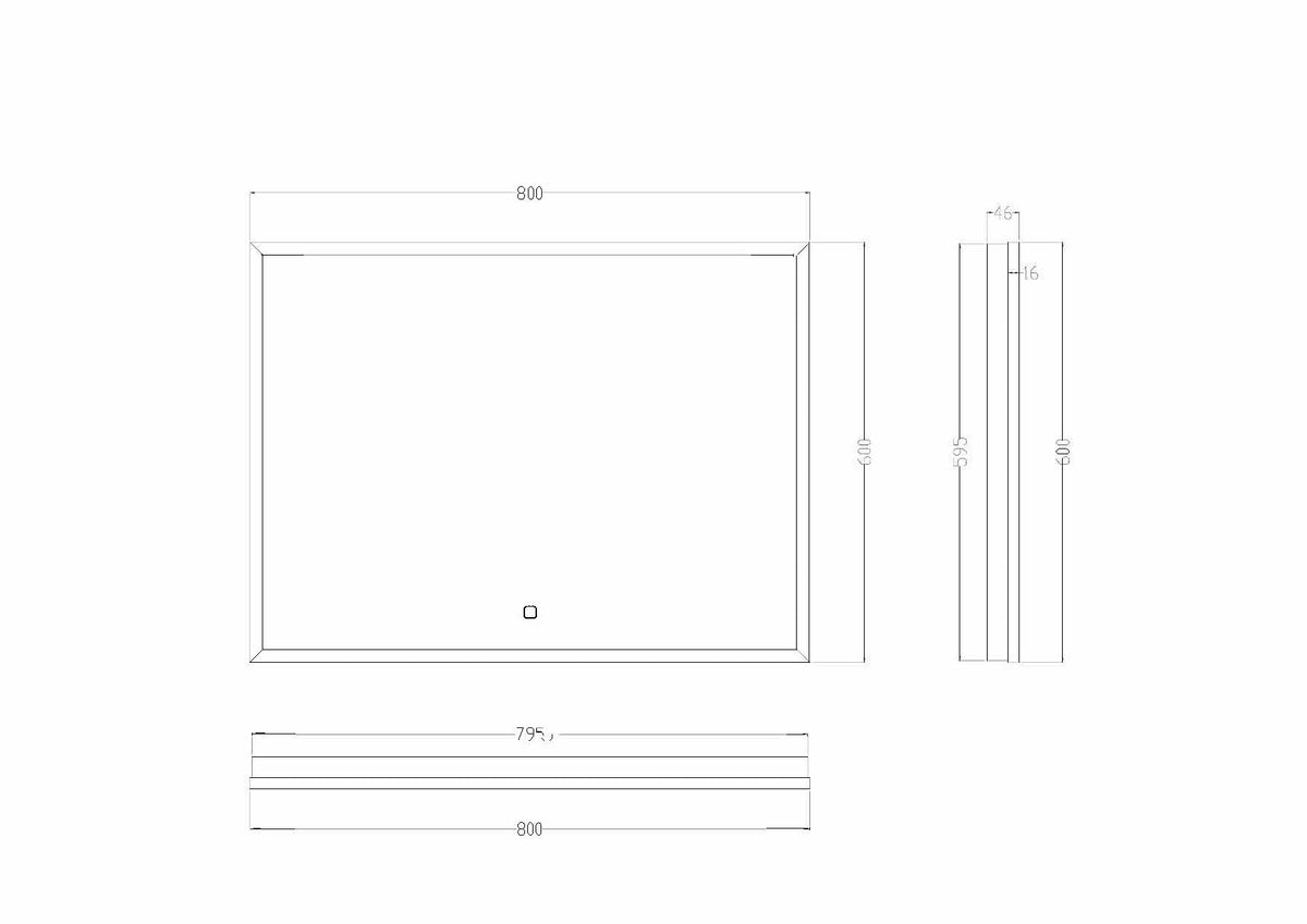 Avi spiegel rechthoek met LED, dimbaar en spiegelverwarming 80 x 60 cm mat zwart