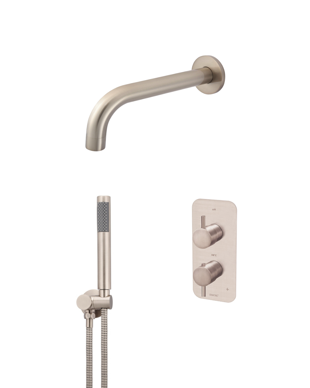 Meir rosé gouden baduitloop met handdouche en inbouw thermostaatkraan