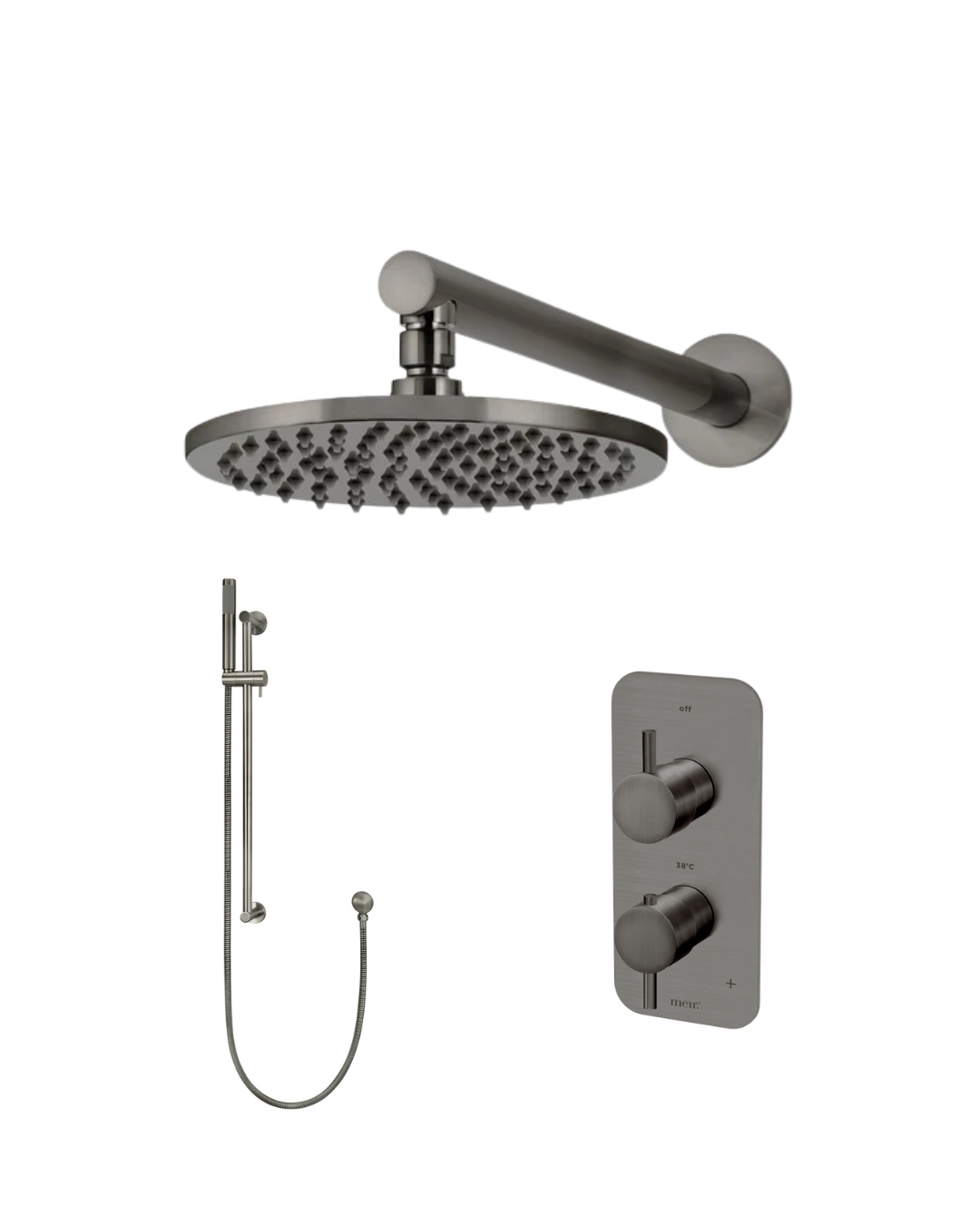 Meir gun metal PVD inbouw doucheset met glijstang en thermostaatkraan