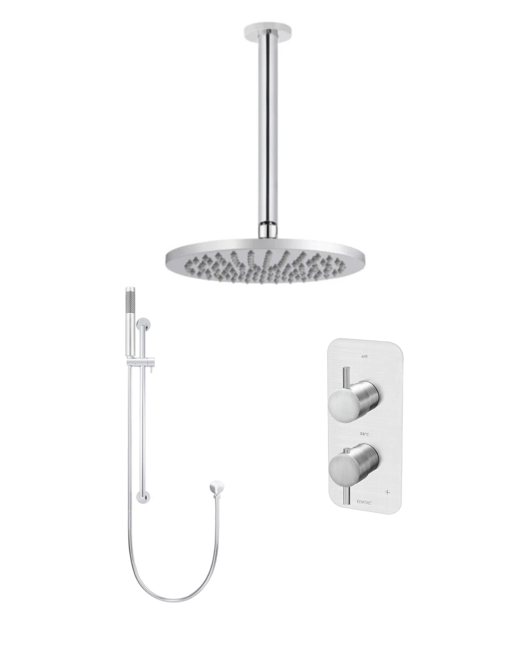 Meir chromen inbouw doucheset plafond met glijstang en thermostaatkraan