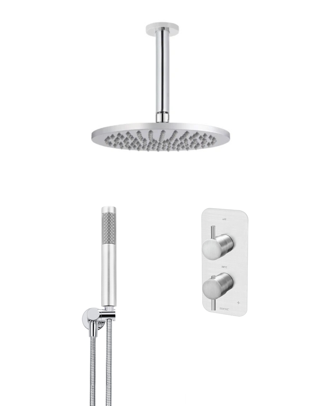 Meir chromen inbouw doucheset plafond met handdouche en thermostaatkraan